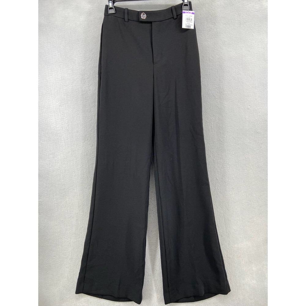 MNG Pants Women’s Sz 1 Black Flared Leg‎ High Waist Pockets Business Casual
